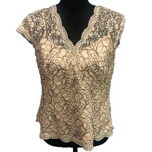 Alfani Gold Lace Sheer Top over Solid Tank Size 12